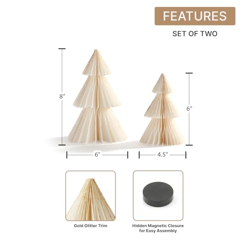 Honeycomb Paper Christmas Tree Decor, 2 Pack, 6 & 8 in, White