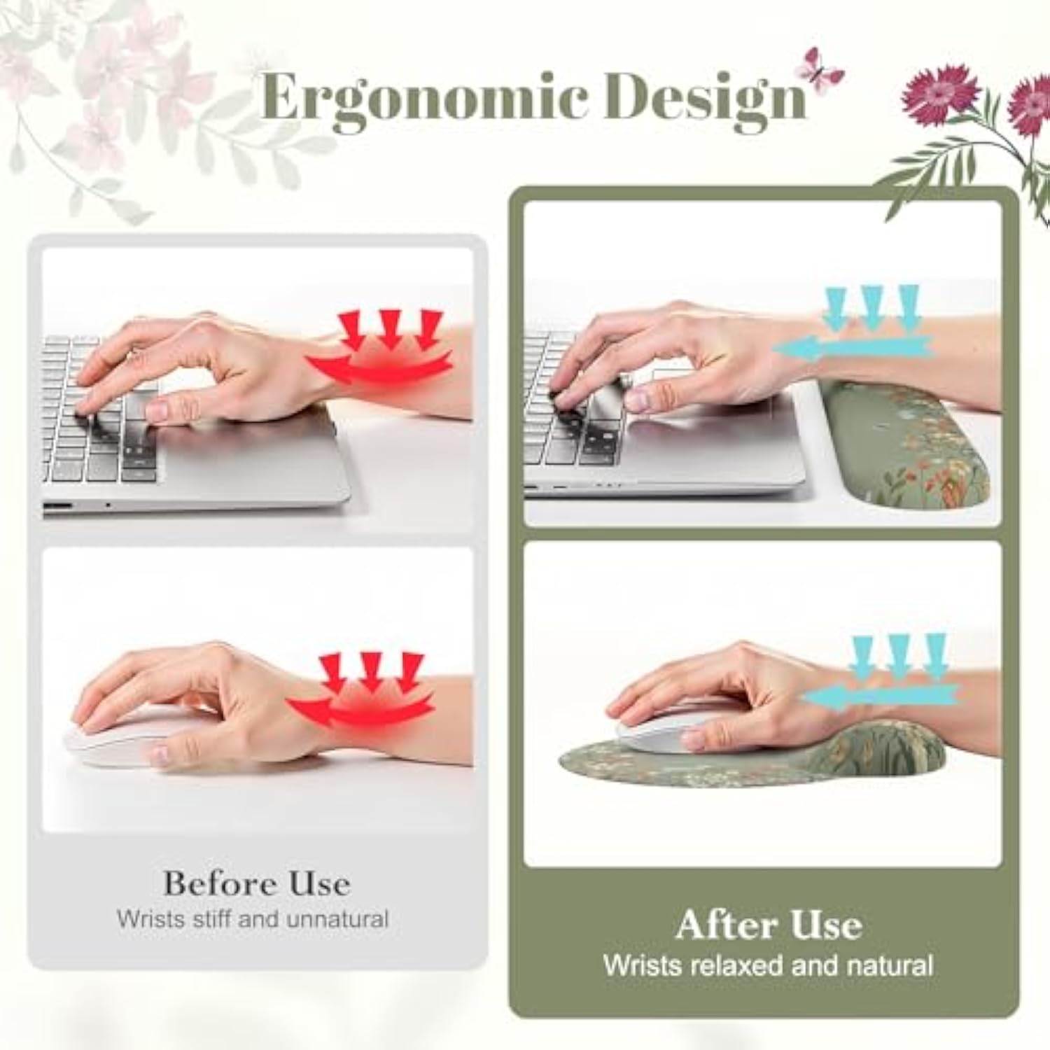 Desk Mat Set, Desk Mat With Wrist Support Stitched Edges, Large Mouse Pad With Wrist Rest, Mouse Pad For Computer Keyboard Home Office Women (Green)