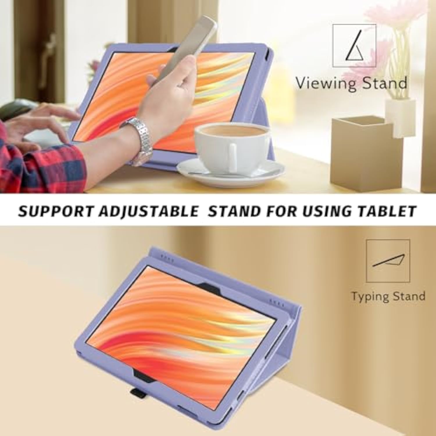 Folio Case Cover For 10.1"Inch Fire Hd 10 Tablet (13Th / 11Th Generation, 2023/2021 Release), With Auto Wake/Sleep, Compatible With Alcatel/Tcl K10 10.1" Tab (Lilac)