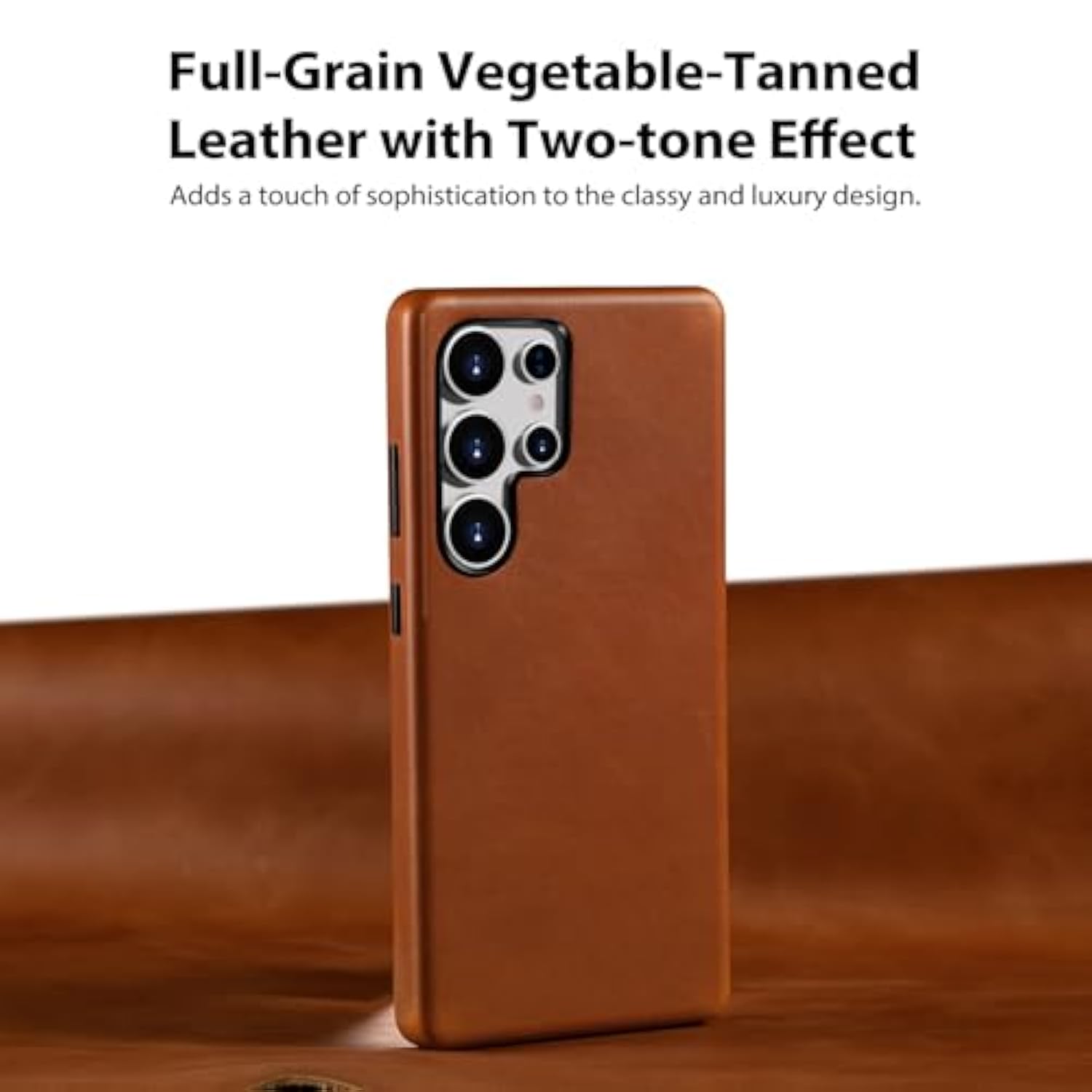 Leather Case For Samsung Galaxy S25 Ultra Compatible With Magsafe, Premium Full-Grain Vegetable-Tanned Leather, Rich Patina, Secure Grip, Metal Buttons, Smooth & Luxury Cover, Saddle Brown