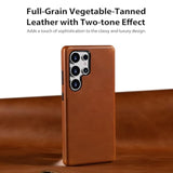 Leather Case For Samsung Galaxy S25 Ultra Compatible With Magsafe, Premium Full-Grain Vegetable-Tanned Leather, Rich Patina, Secure Grip, Metal Buttons, Smooth & Luxury Cover, Saddle Brown