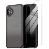 For Samsung Galaxy Xcover 7 Pro Case With Tempered Glass Screen Protector,Slim Translucent Matte Shockproof (Black, Galaxy Xcover 7 Pro)