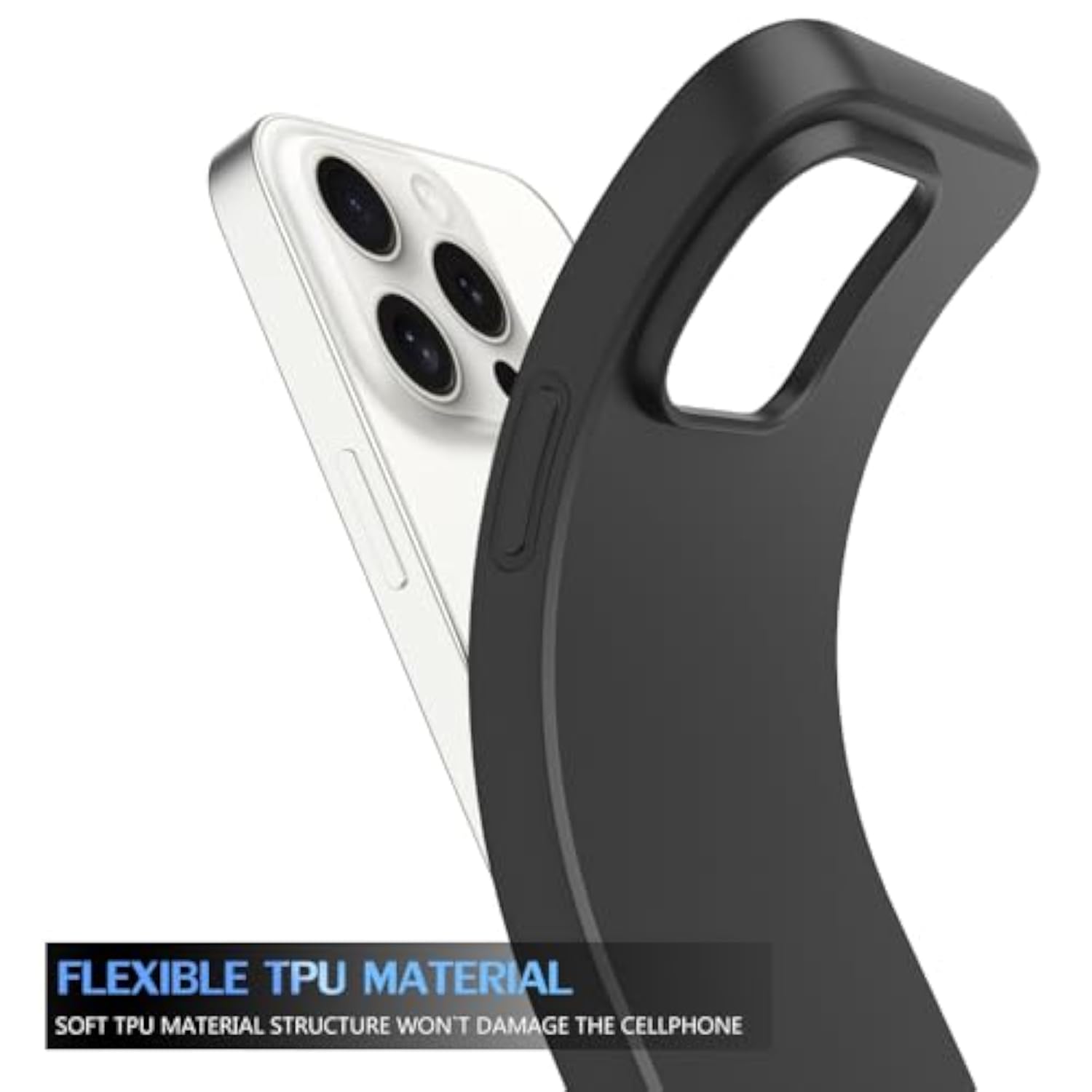 Slim Design Matte Soft TPU Protective Cover for iPhone 15 Pro Max, Black