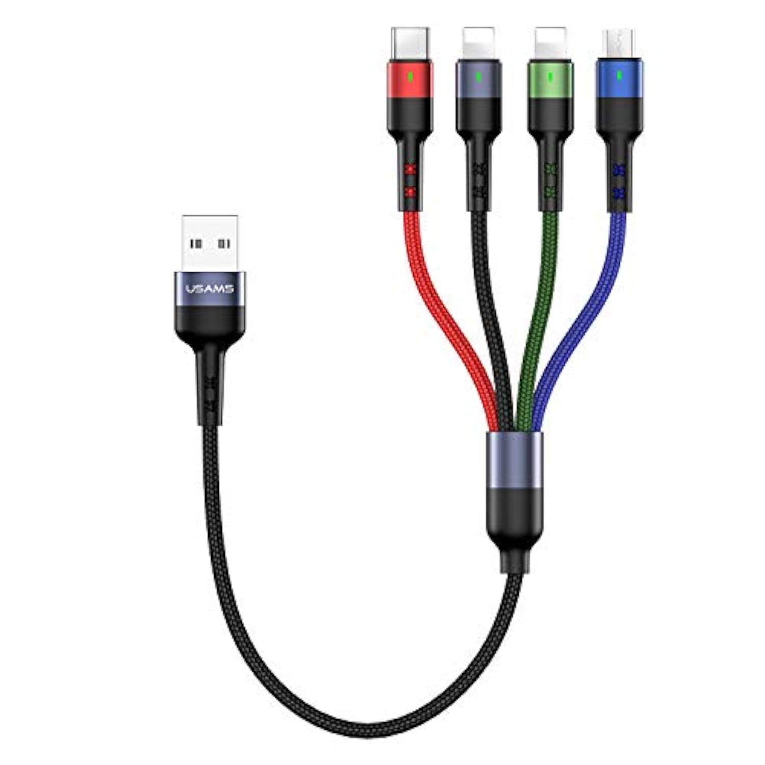 2Pack Multi Charging Cable Multiple Charger Cord Nylon Braided Short 1Ft 4 In