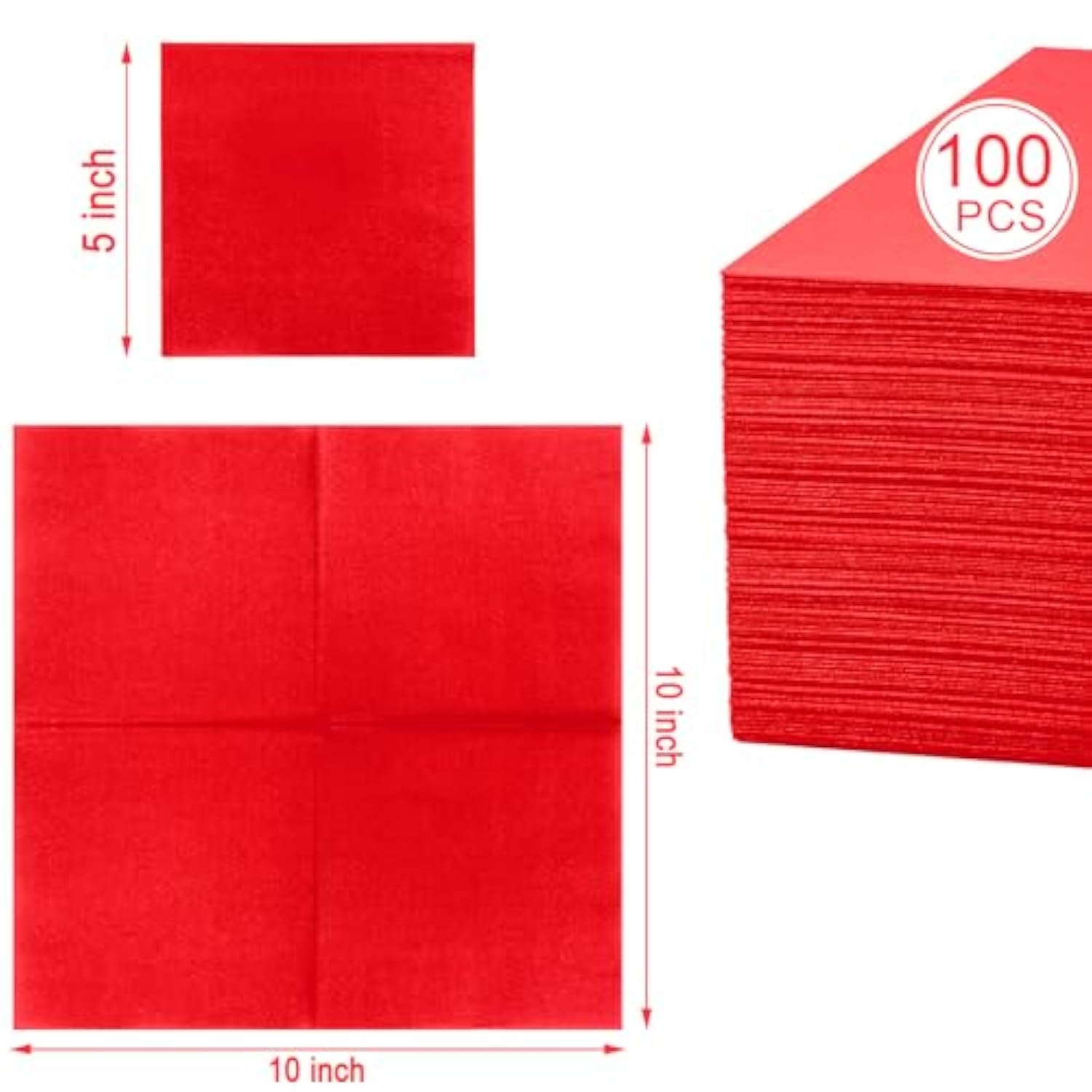 100-Count 2-Ply Christmas Napkins & Red Cocktail Napkins - Napkins Disposable Premium Quality - 5" X 5" Red Paper Napkins For New Year Party & Christmas,Bar,Weddings,Birthday