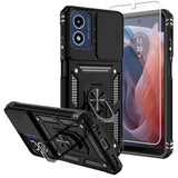 Moto G 5G 2024 Rugged Shockproof Protective Case with Camera Lens Cover and HD Screen Protector, 16FT Military Grade Drop Protection, Magnetic Kickstand, Black
