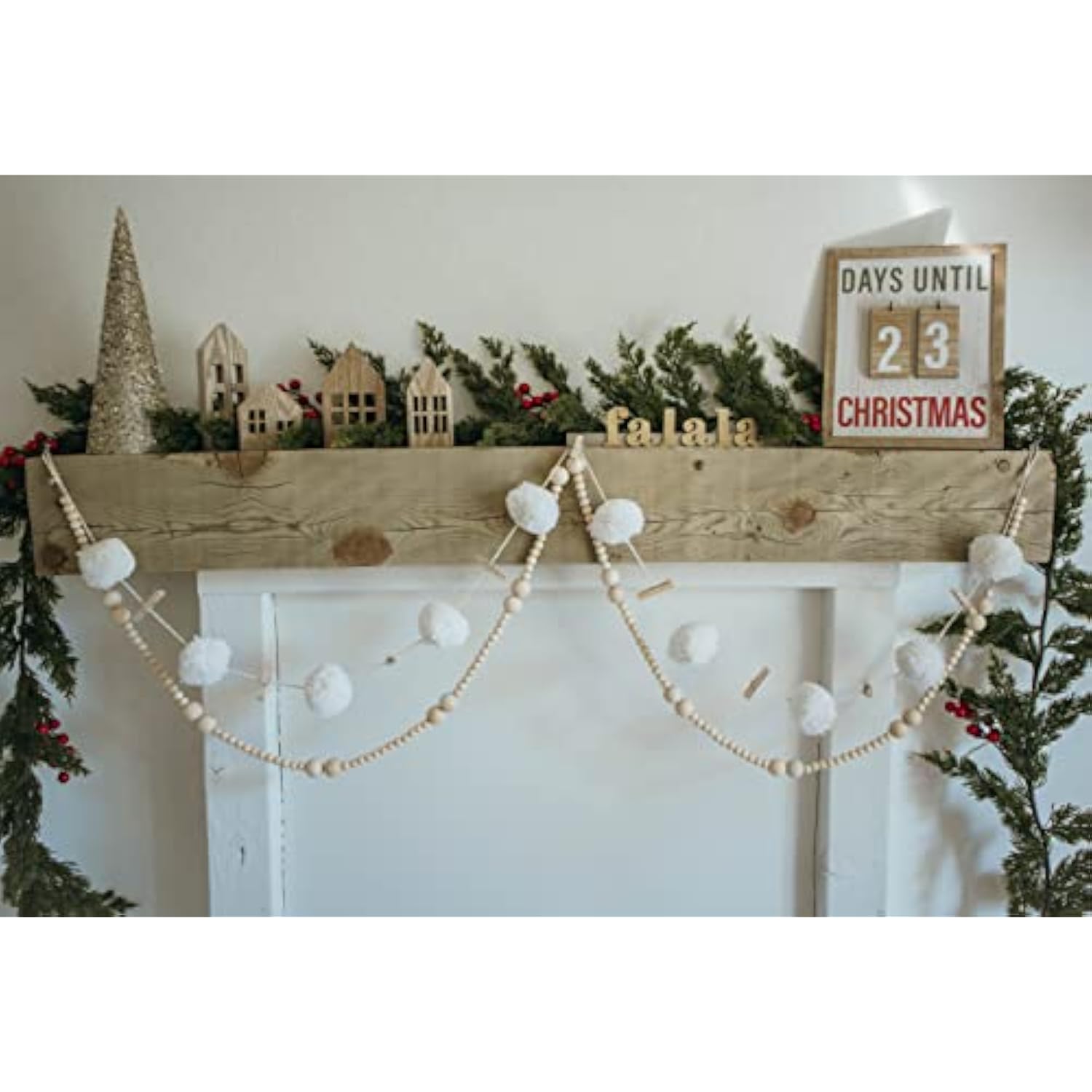 Pom Pom Garland Hanging Wool Felt Ball | Decoration For Christmas Tree, Birthday Banner, Cute Winter Wonderland Snow Ball Ornaments - White (2.5 Inch)