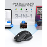 TECKNET Wireless Mouse, Bluetooth Mouse (BT5.0/5.0 & 2.4G) Rechargeable 4800 DPI Ergonomic Optical Mouse with 6 Adjustable, Quiet Clicks, USB A Receiver, 7 Buttons, Wide Compatibility - Black