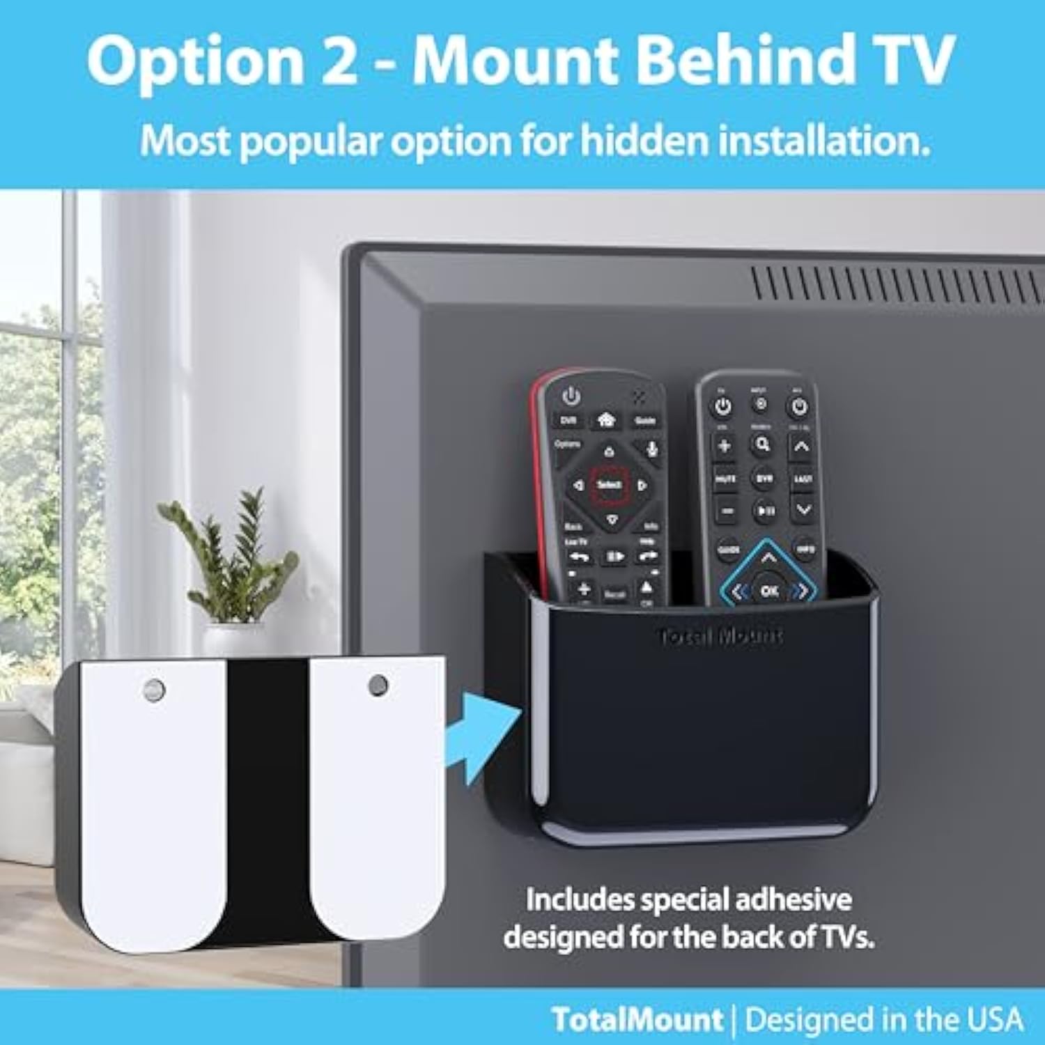 2-Pack Universal Remote Control Holders Wall or TV Mount Large Black