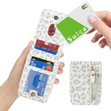 For Samsung Galaxy Z Flip 4 Case Wallet With Strap, Crossbody Strap Lanyard Card Holder Stand, Flip 4 Phone Case Cute, Leather Zipper Pocket Cover - Leopard White