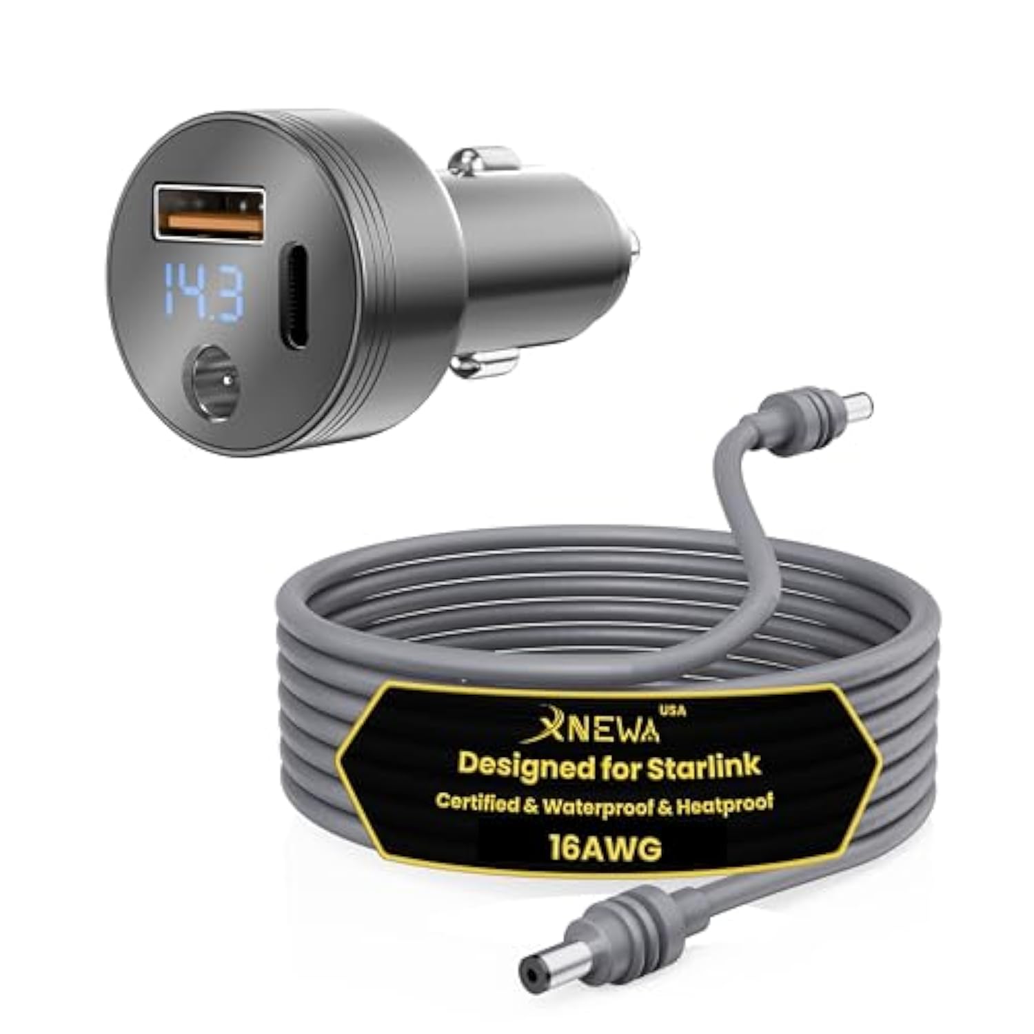 Starlink Mini 12V Car Charger, 16 Awg Cable, Starlink Mini Car Adapter,Waterproof, Built-In Protections(Car Adapter & 3M Cable)