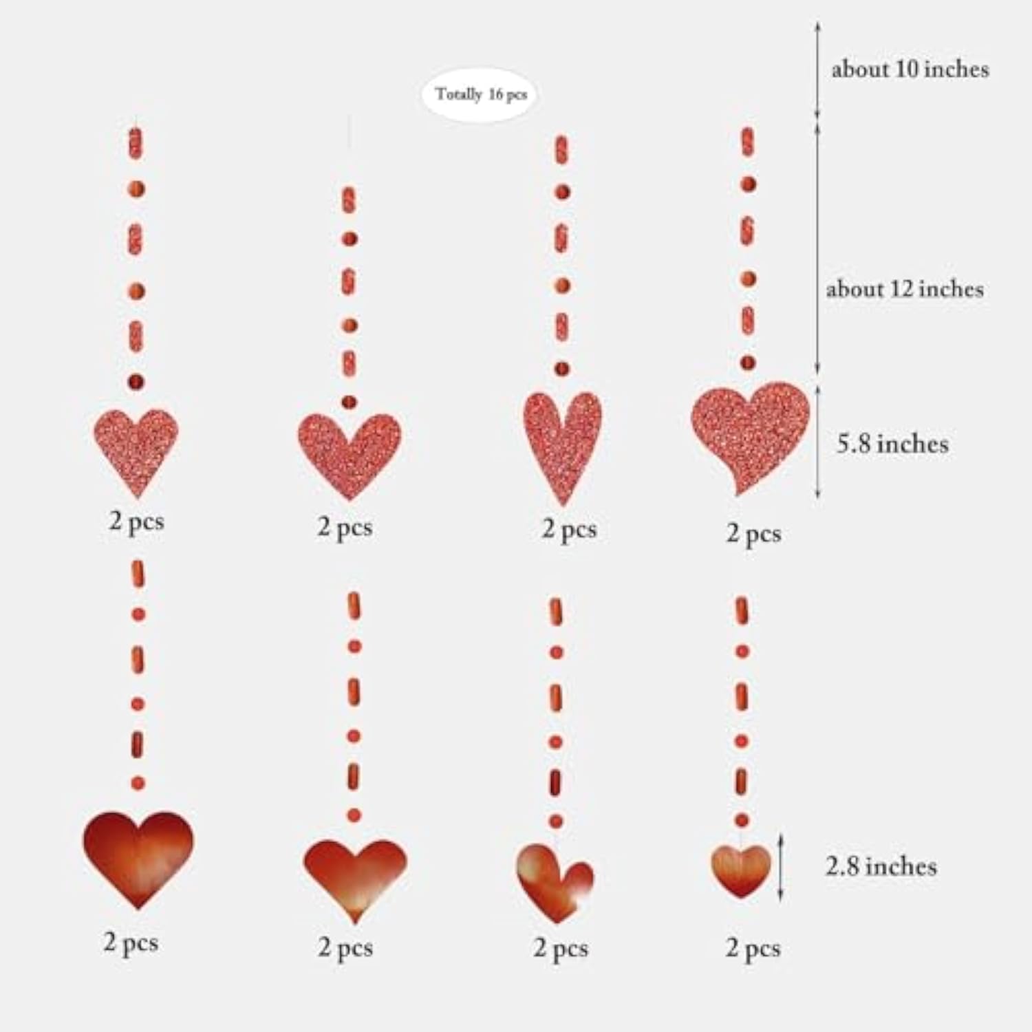 Glitter Red Heart Garland Decorations Hanging Garlands Streamer Banner