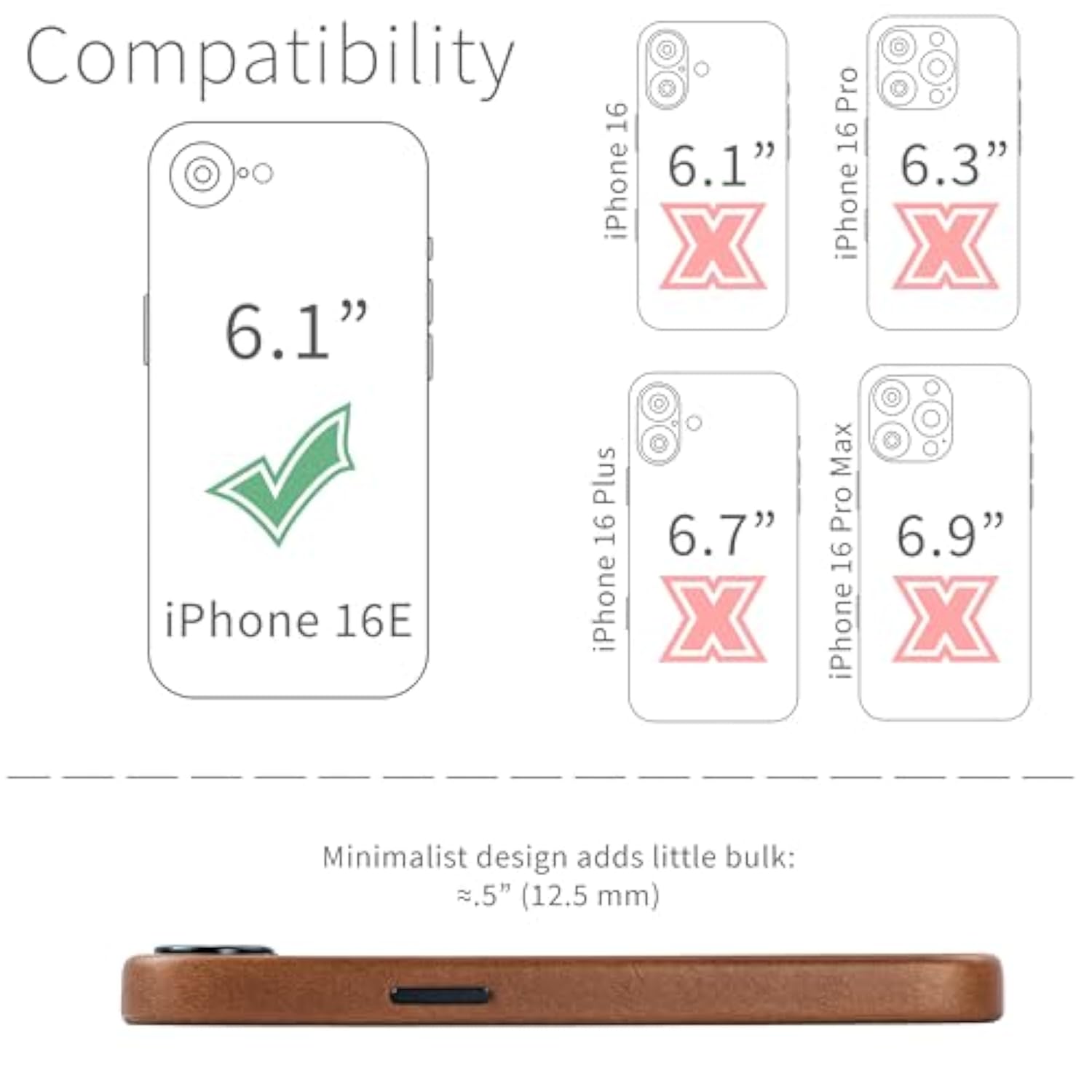 Genuine Leather Case For Iphone 16E, Compatible With Magsafe (Msgl, Brown)