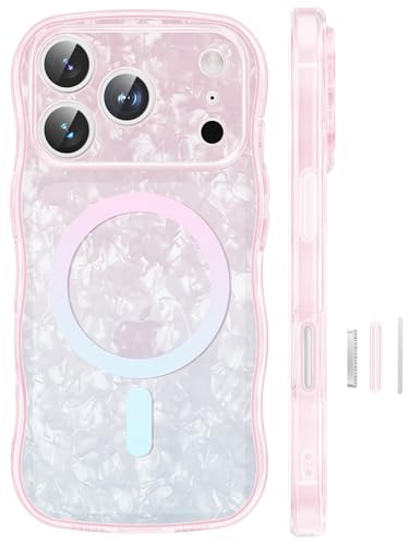 Magnetic for iPhone 17 Pro Case, [Full Camera Protection] [Compatible with MagSafe] Curly Wavy Frame Gradient Sparkly Glitter Women Girls Phone Cover