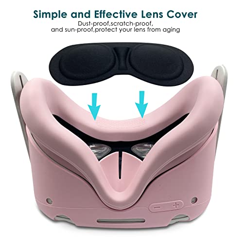 Jymegovr For Oculus Quest 2 Silicone Cover, Protective Cover Accessories For Meta Vr, Multi Colors Soft Shell Skin, Controller Grips & Face Cover Set (Pink)
