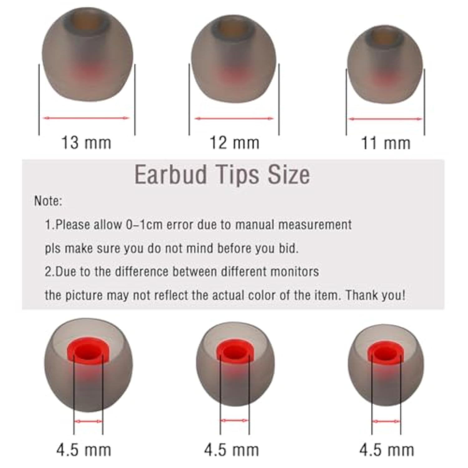 Silicone Earbud Tips Earbud Replacement Tips Eartips For (Inner Hole From 3.8Mm-5.5Mm Earphones) Headphone Earbud Rubber Tips Earbud Caps S M L 9 Pairs