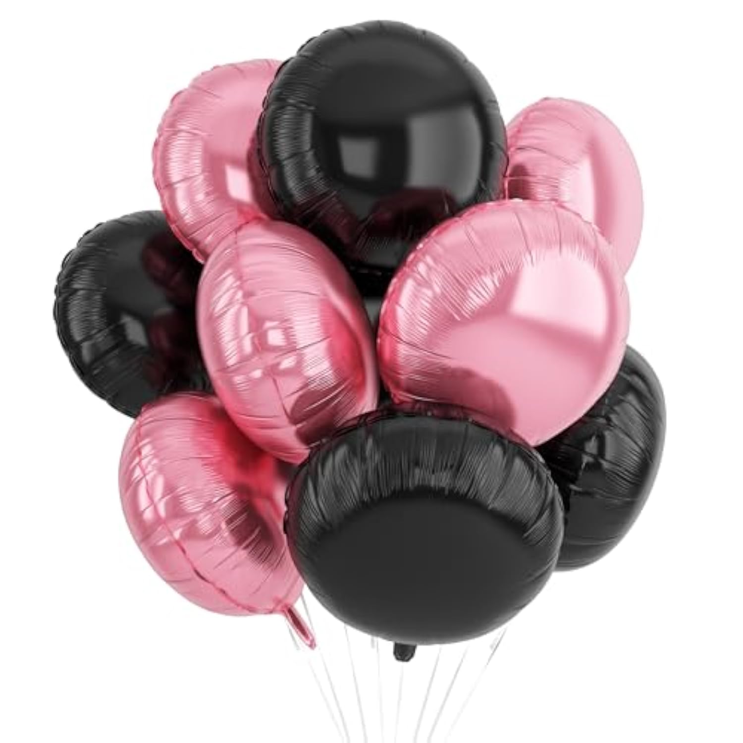 20Pcs Black Pink Round Shaped Balloons, 18 Inch Round Foil Balloon, Light Pink Black Round Aluminum Giant Helium Balloon For Birthday Party Wedding Baby Shower Bachelorette Anniversary Decoration