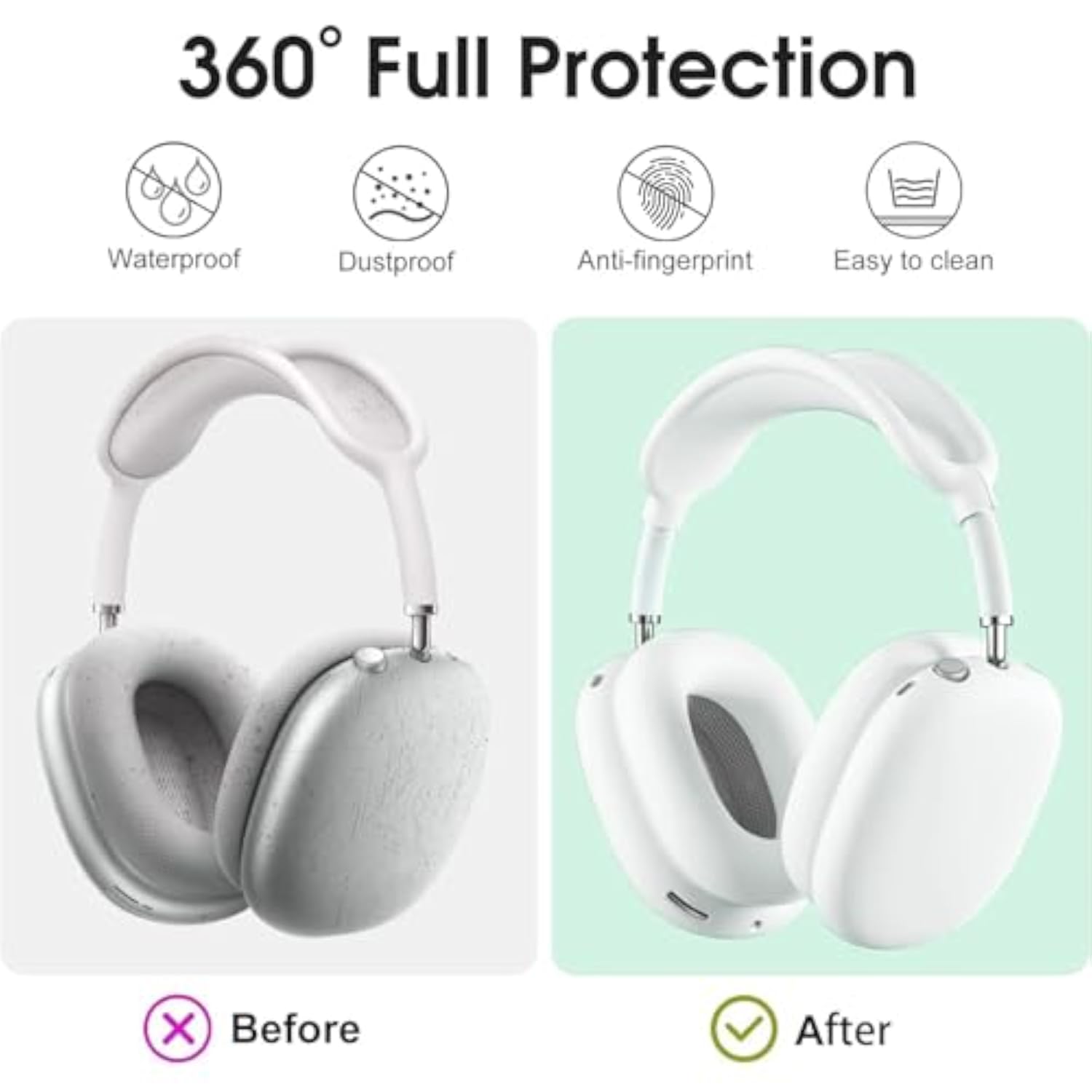 Silicone 3 in 1 Case Cover for Apple AirPods Max Headphones - Anti-Scratch Ear Cups Cover, Ear Pad Case Cover, Headband Cover - White