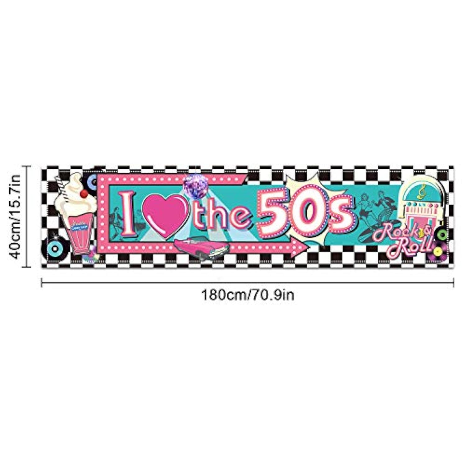 I Love the 50's Banner 1950s Rock & Roll Photo Booth Backdrop for Parties