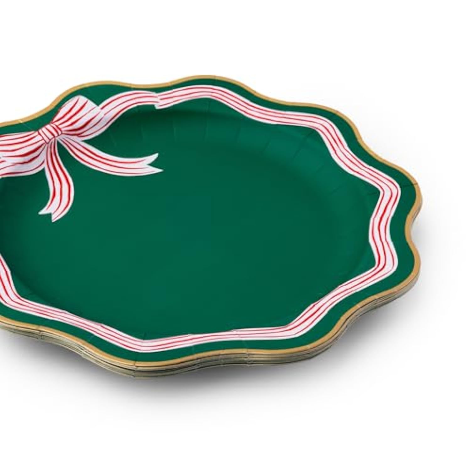 Elegant Green Peppermint Bow Large Paper Party Plates | Large Disposable Dinner Plates For Christmas & Holiday Parties | Premium Party Supplies & Decorations | Pack Of 8, 11"