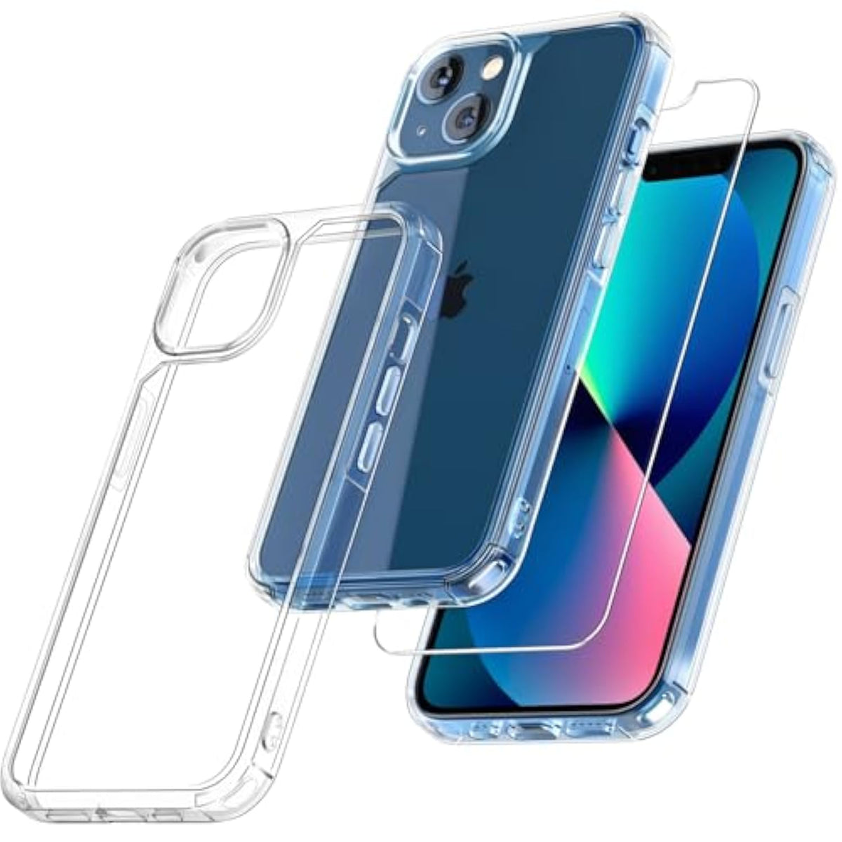 3 In 1 For Iphone 13 Case Clear, With 2X Screen Protector, [Not Yellowing][-Grade Drop Protection] Slim Shockproof Phone Case For Iphone 13 6.1 Inch