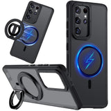 For Samsung Galaxy S21 Ultra Case, Dual-Side Magnetic Ring Holder,Compatible With Magsafe, Anty-Slip Grip,Military-Grade Protective, Adjustable Kickstand, Magnetic Phone Case (Black)