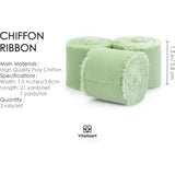 3 Rolls Handmade Fringe Chiffon Silk Ribbon 1.5" X 7Yd Sage Green Ribb