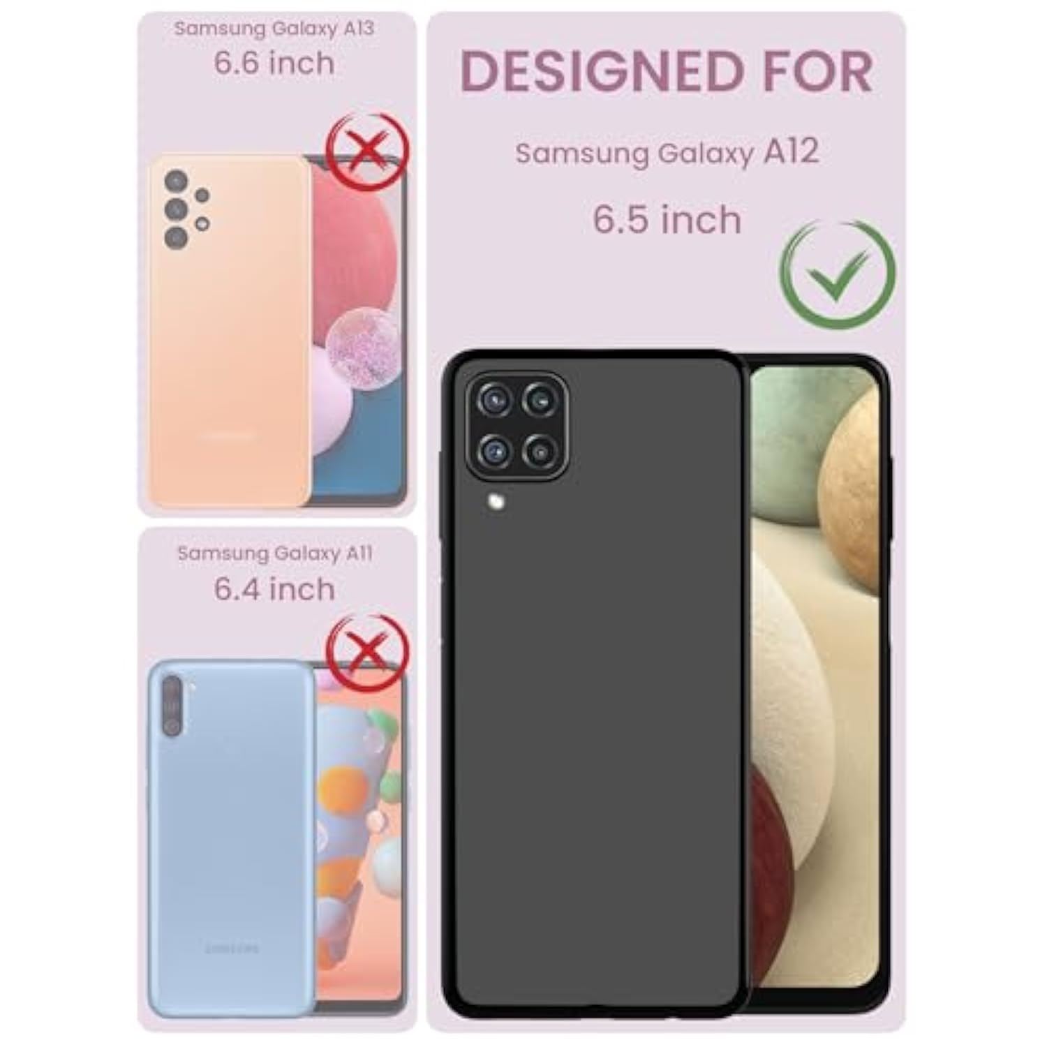 For Samsung Galaxy A12 5G Case, With Tempered Glass Screen Protector, Military Grade Drop Tested Hard Back & Soft Edge Slim Flower Women Girls Protective Cover For A12 (Purple)