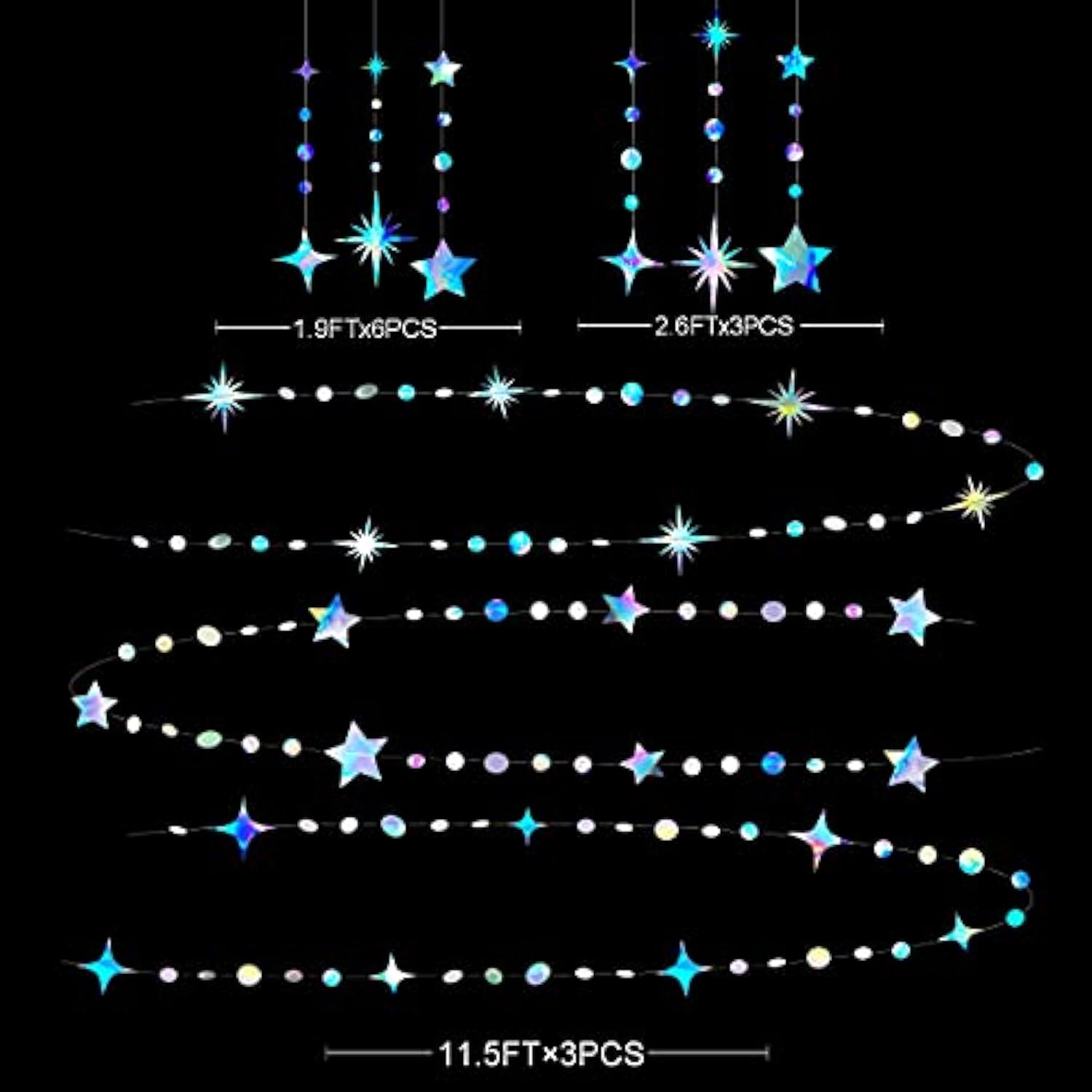Iridescent Star & Circle Garland Metallic Twinkle Streamers for Birthdays