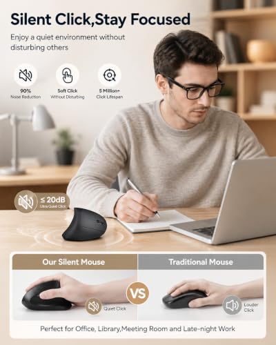 Ergonomic Mouse, Wireless Rechargeable Vertical Mouse For Carpal Tunnel Right Hand, 4800 Dpi 5 Adjustable Levels 2.4Ghz With Usb-A Receiver, Silent Click, For Laptop, Pc, Desktop (Not Usb-C)