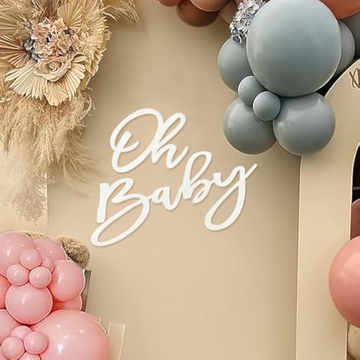 Felt White "Oh Baby" Sign Banner Boy/Girl Baby Shower & Gender Reveal Backdrop