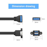 Motherboard 19/20Pin to Dual USB3.0 Cable Motherboard 19/20Pin Right Angle Female to Dual USB3.0 Female Panel Mount Cable with Two Panel Mount