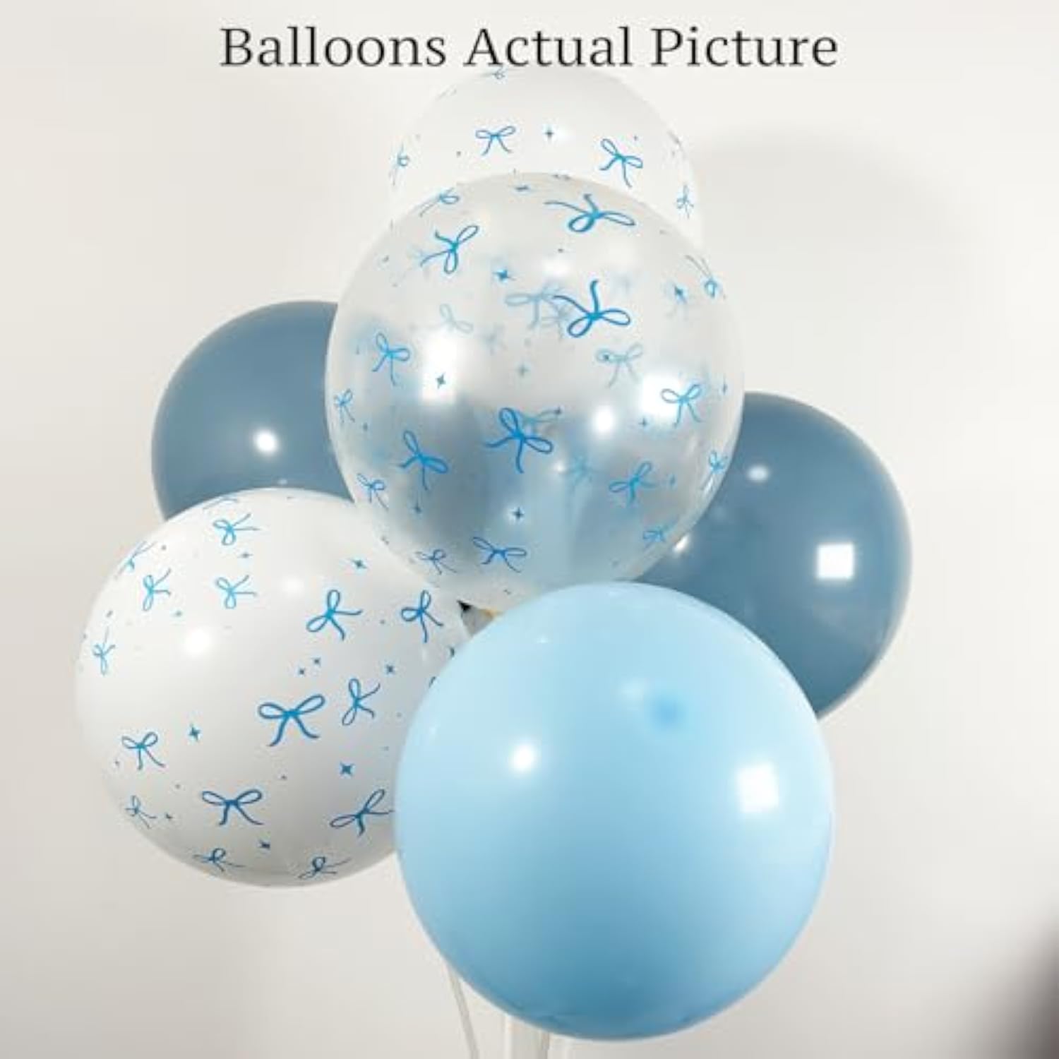 Dusty Blue Bow Balloon Kit – 34Pcs Light Blue And Clear Printed Bow Balloons Garland For Coquette Birthday Party Decorations, Baby Shower, Beach Bridal Shower,Room And Wall Decor