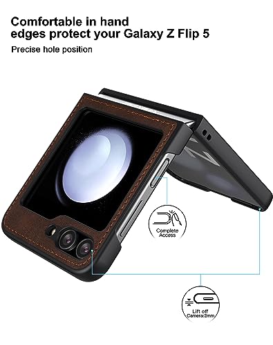 for  Galaxy Z Flip 5 5G Case, Leather Case, PU Leather + Hard PC Shell Ultra Thin Slim Durable Protective Phone Case Cover for  Galaxy