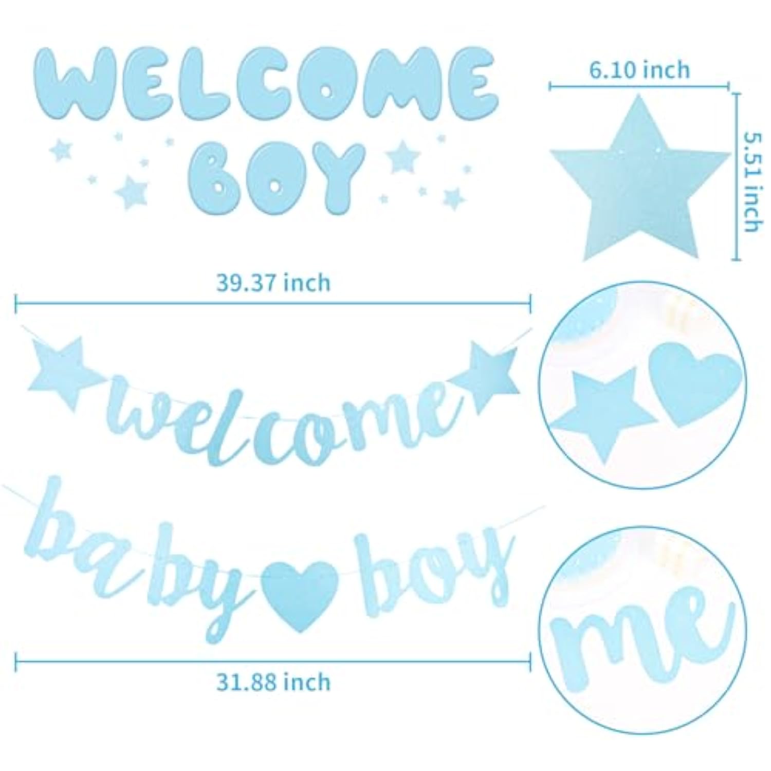 Blue Welcome Baby Boy Banner — Gold Glitter Baby Shower & Gender Reveal Decor