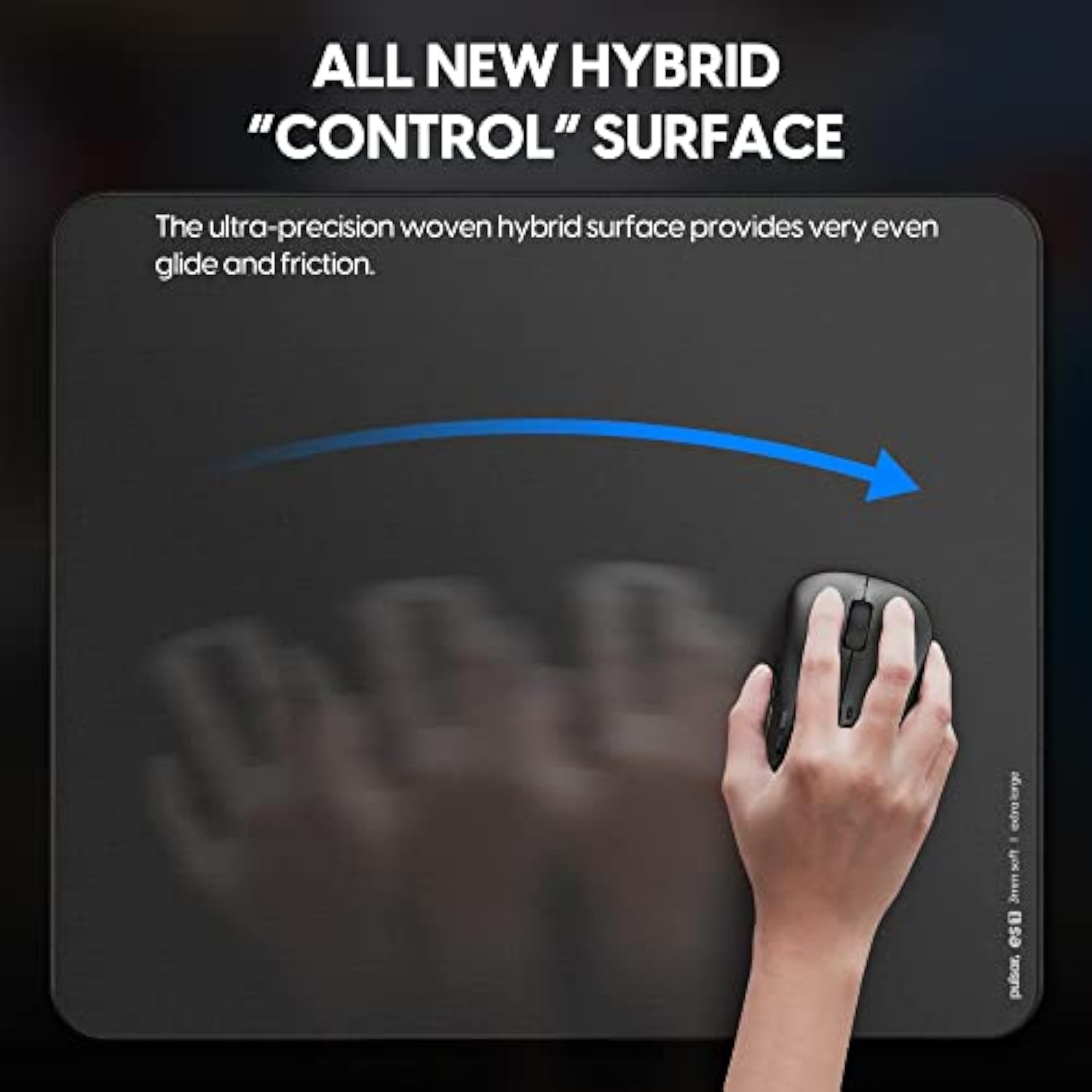 Pulsar - Es1 Esports Professional Level Gaming Mouse Pad 3Mm Thickness Anti-Slip Base Anti-Fray Precision Stitching Medium To High Glide Speed 19.3In X 16.5In (Xl, Black)