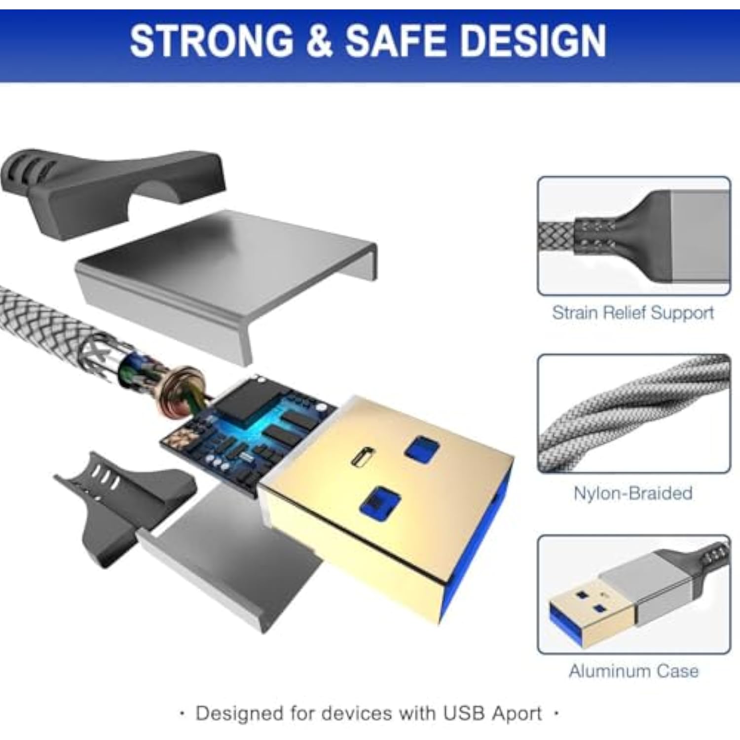 Usb A To Usb A Cable 10 Ft, Usb 3.0 Male To Male Cable,Braided Nylon High-Spee
