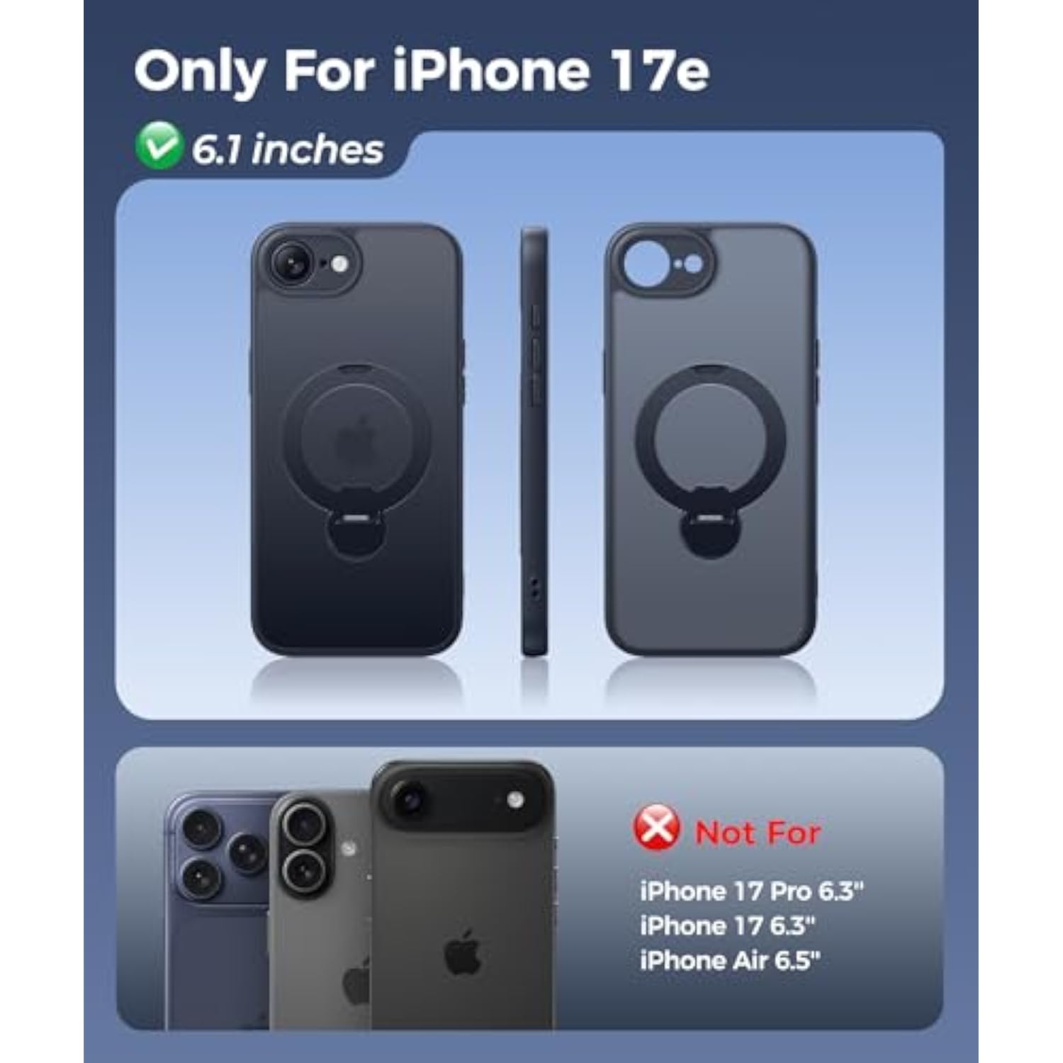 iPhone 17e/16e Case with 360 Spin Magnetic Stand, Black