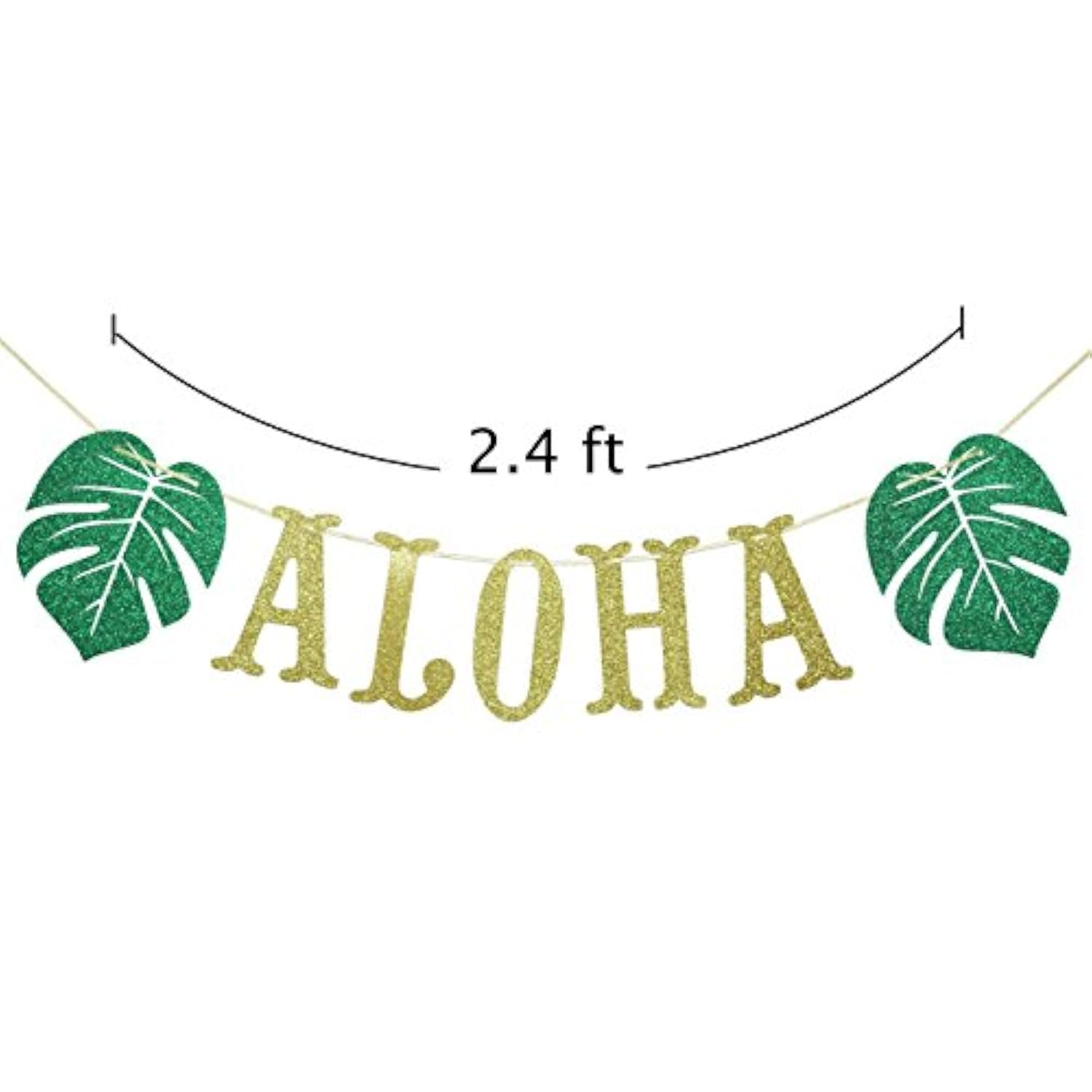 Hawaiian Aloha Banner Decorations With Palm Leaves Garland For Hawaiian Tropical Luau Beach Summer Party Supplies Decor Favors Bunting Photo Booth Props Sign (Gold & Green Glittery)