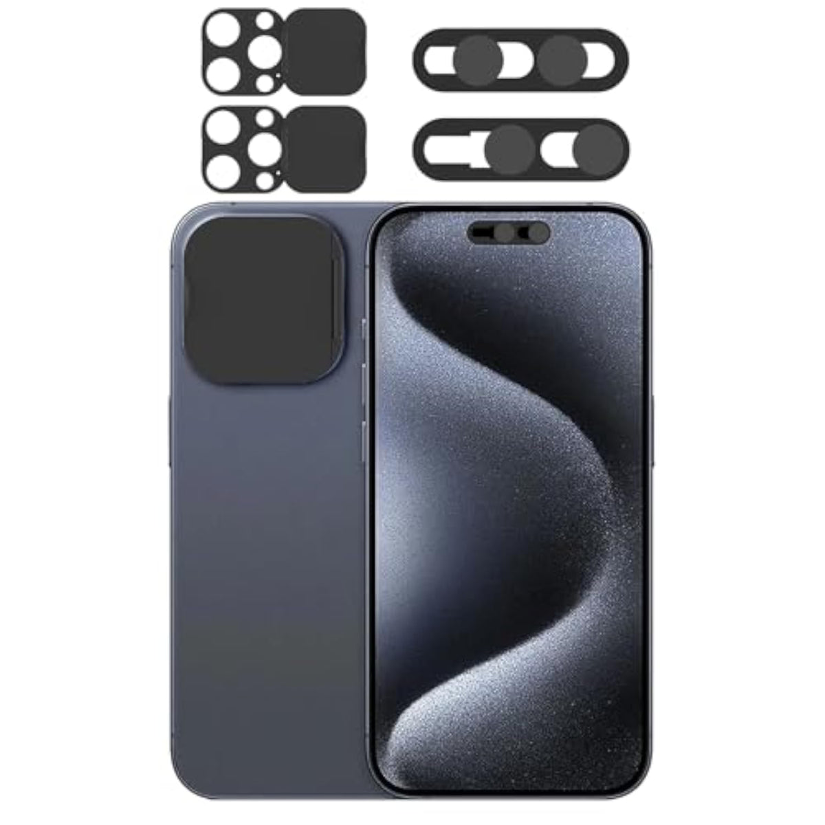 Privacy Cover Compatible for iPhone 15 Pro/15 Pro Max with Front Camera Cover, Protect Privacy and Security, Open/Close Face Recognition Anti-Spy Camera Cover, Easy-Adhesive Design, 2-Pack Black