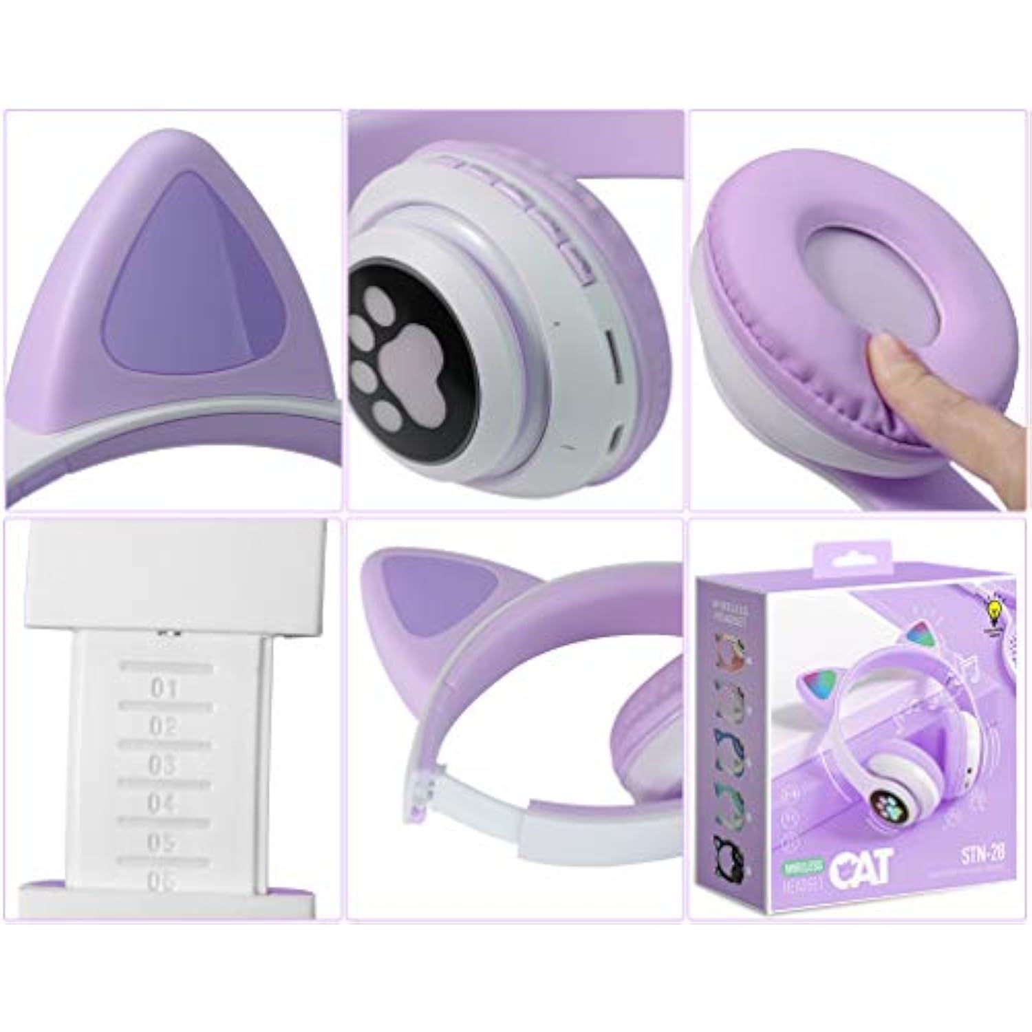 Wireless Headphones Cat Ear Led Light Up Bluetooth Foldable Headphones Over Ea