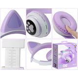 Wireless Headphones Cat Ear Led Light Up Bluetooth Foldable Headphones Over Ea