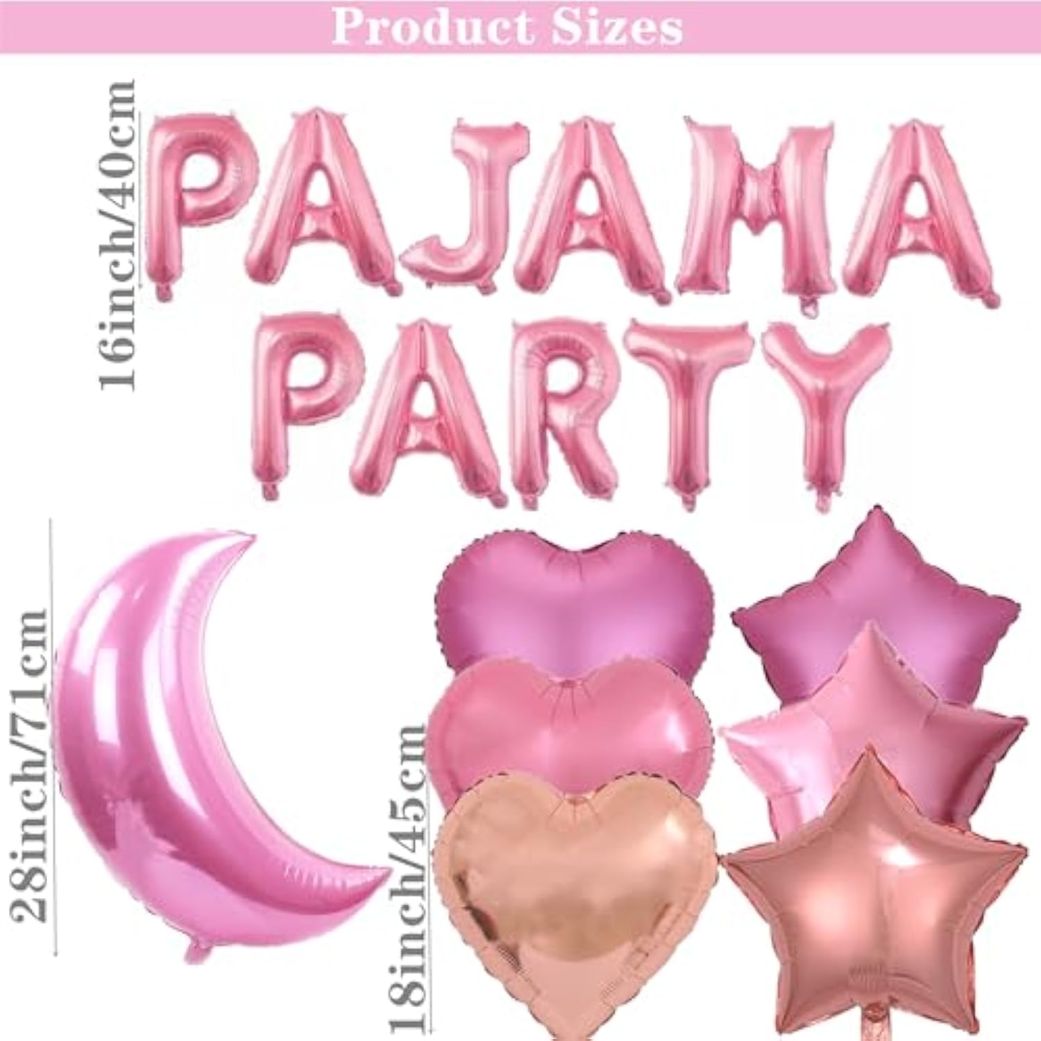51 Pieces Pajama Party Balloons Pink Moon Star Heart Balloons Latex Balloons Foil Fringe Curtains For Girls Women Slumber Party Sleepover Birthday Party Spa Party Decoration (Pink)