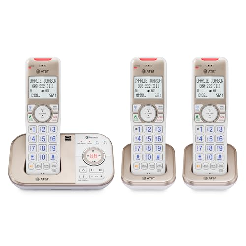 Bl3112-3 3-Handset Dect 6.0 Cordless Phone For Home With Bluetooth Connect To Cell, Smart Call Blocker, Answering Machine, Caller Id, Expandable Up To 5 Handsets, Champagne Gold/White
