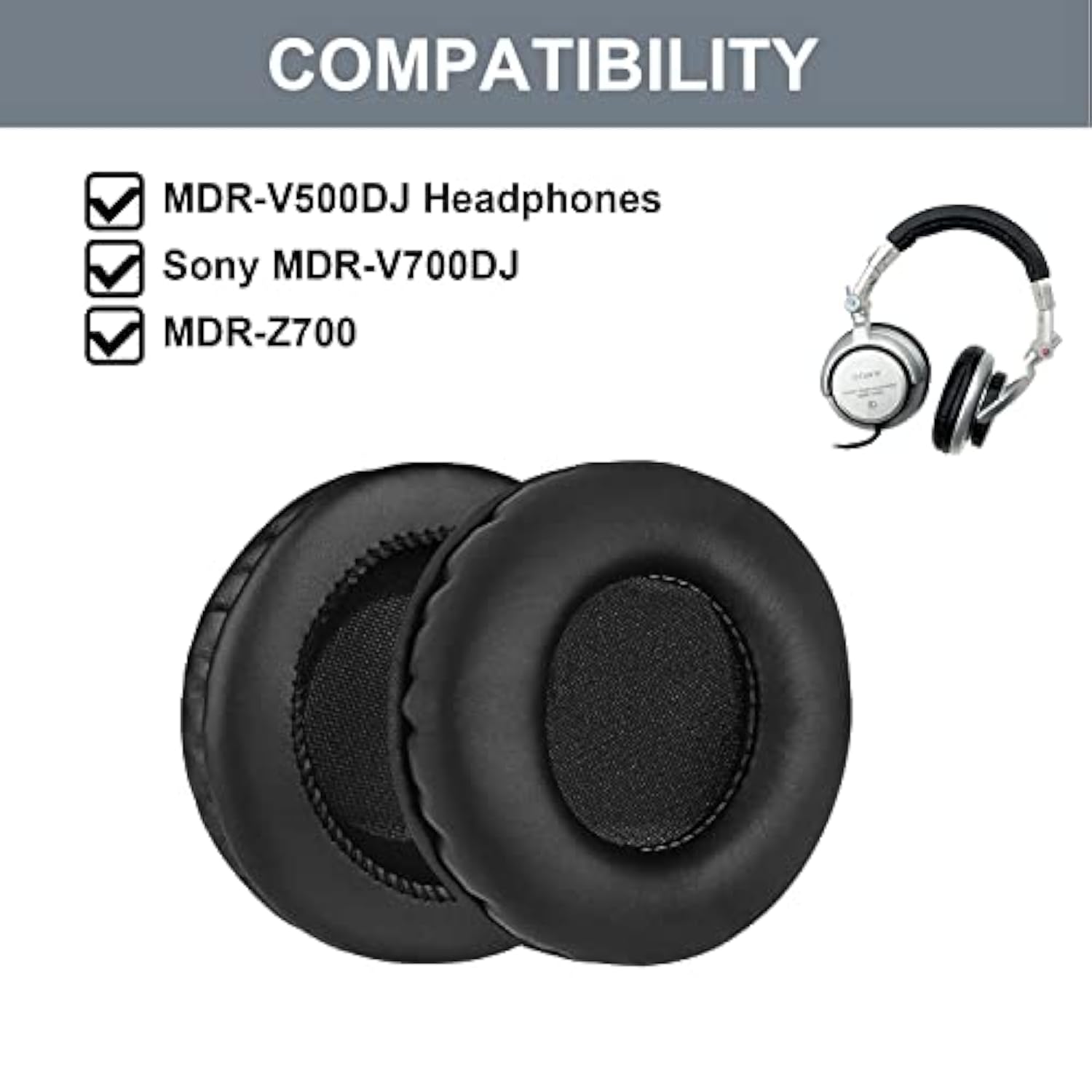 Mdr-V700 Ear Pads Replacement Earpads Memory Foam Leather Ear Cushion Compatible With Sony Mdr-V700 Z700 V500Dj Headphones (Black)