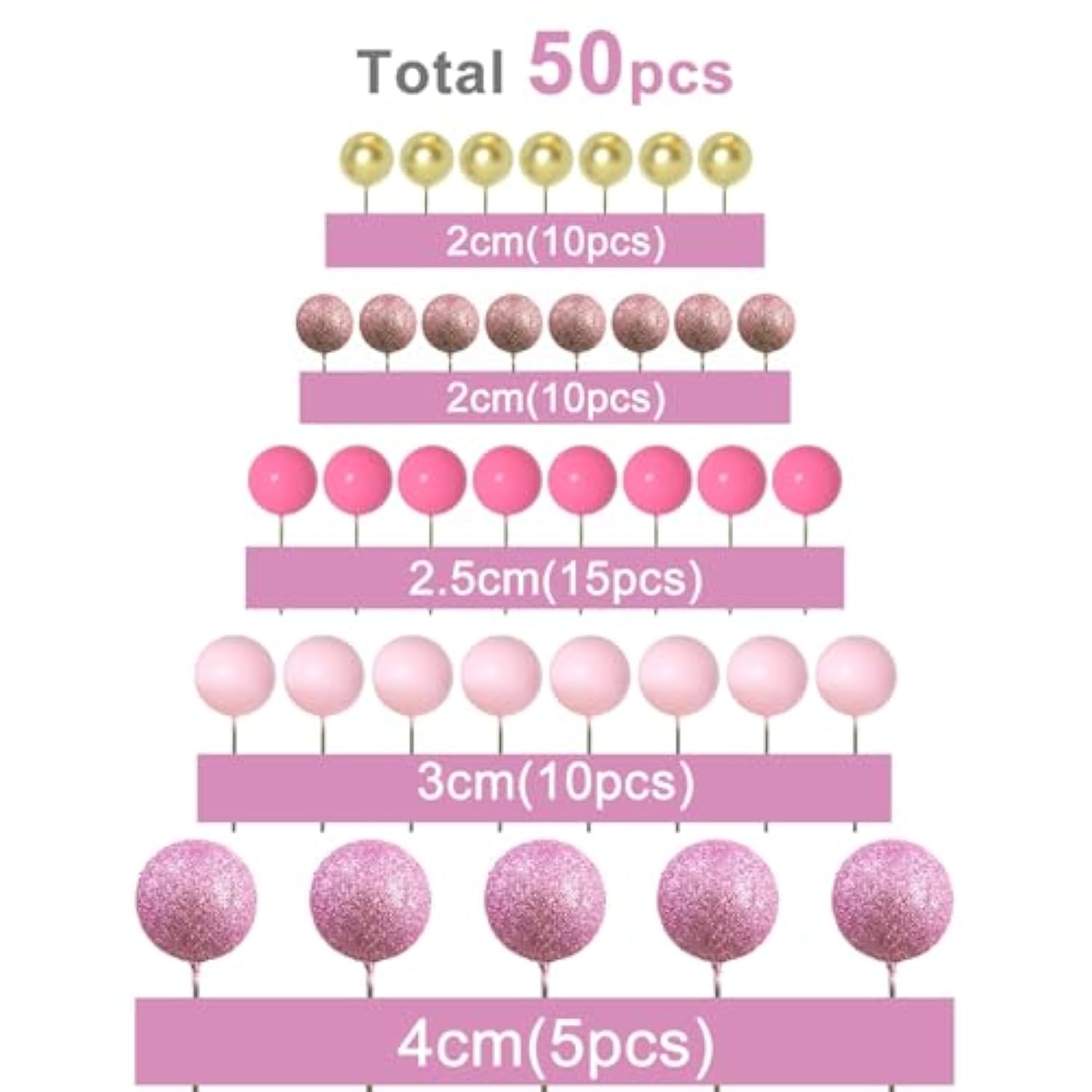 50 Pcs Ball Cake Topper Sticks Mini Balloons For Cake Decorating Supplies Foam Balls Cake Decorations For Baby Shower Cake Birthday Cake Toppers Decorations (Pink Series)