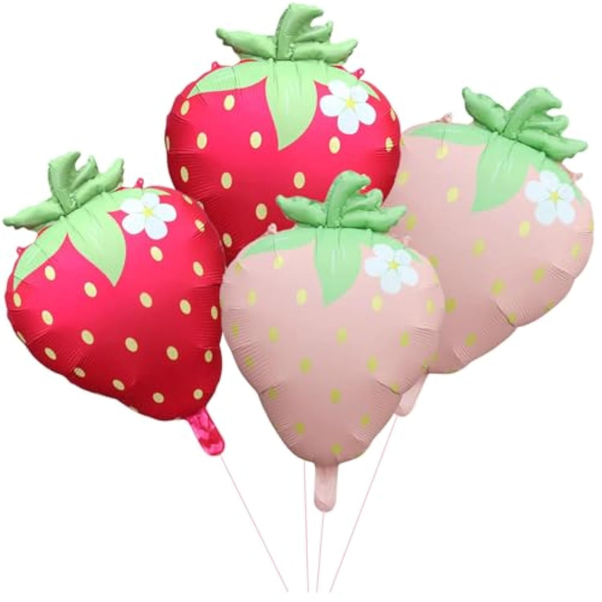 Strawberry Foil Balloons 18x26 Inch Pink Red Mylar Fruit Party Decor Pack of 4