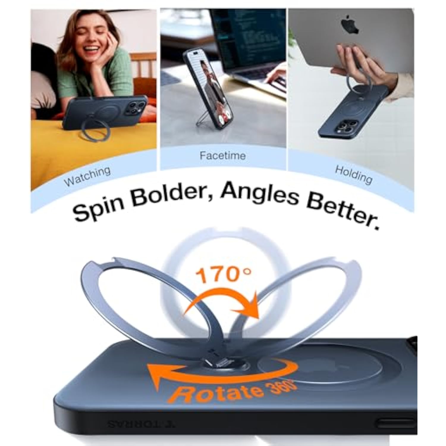 360° Spin Magnetic Stand iPhone 16 Pro Max Case, MagSafe Compatible, Black 6.9"