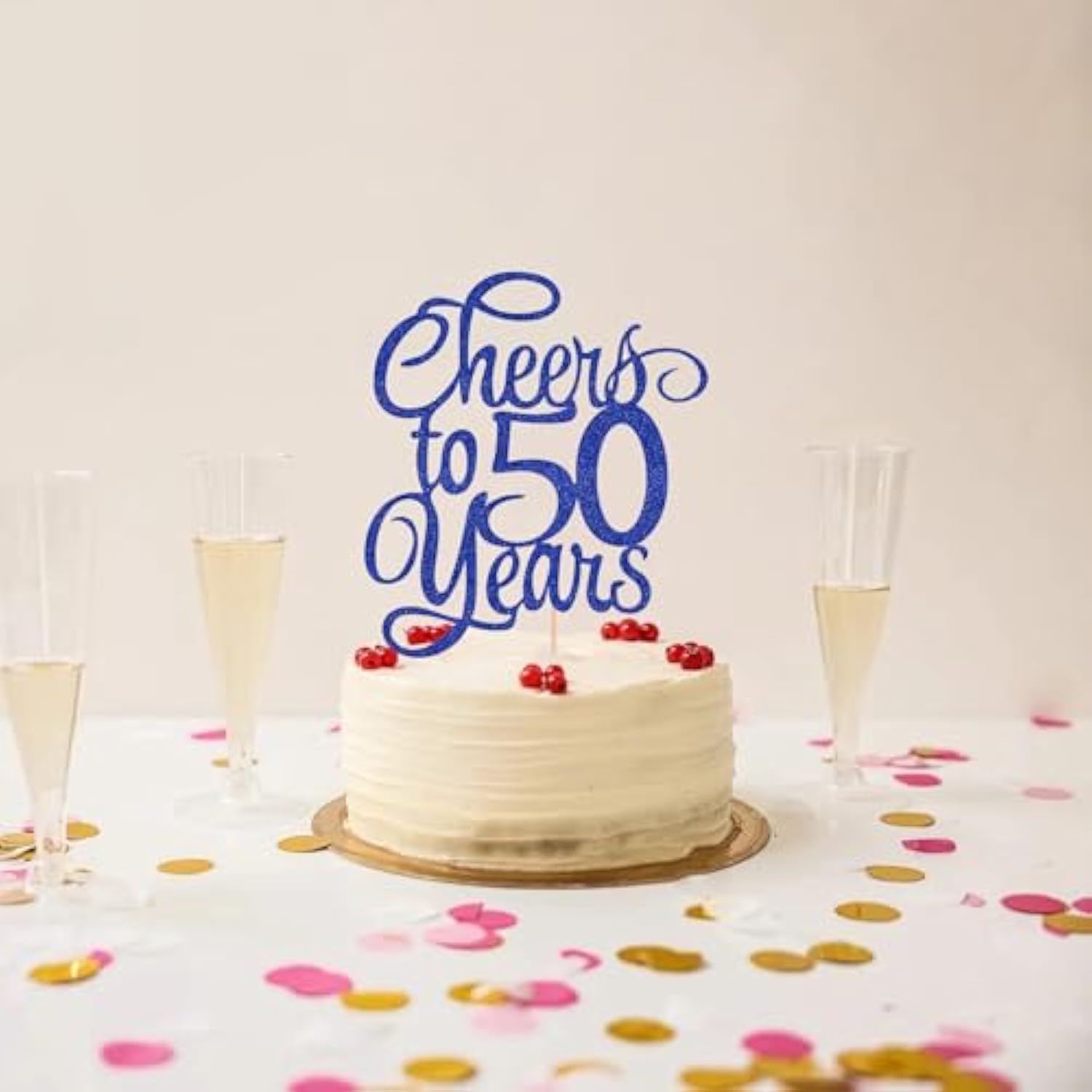 Royal Blue Glitter Cheers to 50 Years Cake Topper Birthday Anniversary