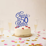 Royal Blue Glitter Cheers to 50 Years Cake Topper Birthday Anniversary